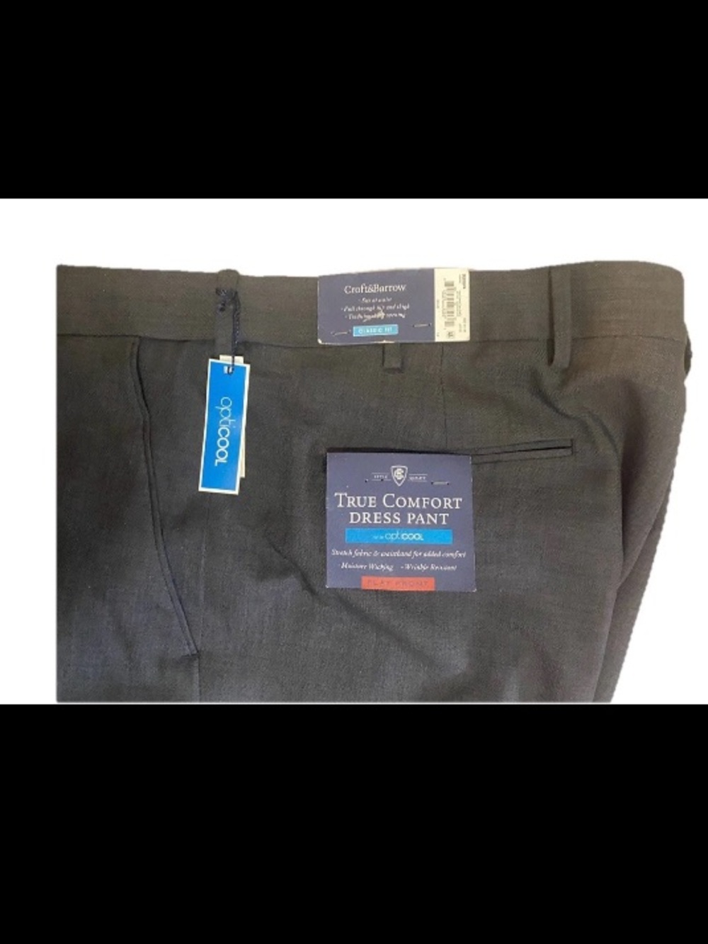 Croft & Barrow Men Size 42x30 Black Pleated Opticool Trouser Pockets Dress Pants